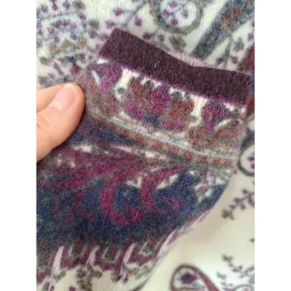 Talbots Cashmere Paisley Sweater Soft Purple Navy White Women's Med Luxury - Picture 4 of 8